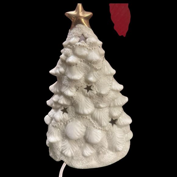 Vintage Y2K White Gold Ceramic Light Up Christmas Tree Star Cutouts Home Decor - Picture 7 of 9